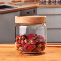 unbreakable wooden lid glass nuts storage jar for cookies air tight glass storage food jars